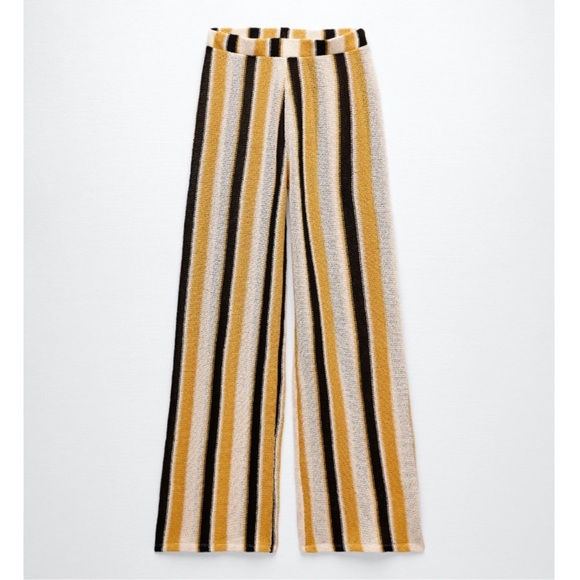 Zara women’s black yellow cream Striped knit L 31” inseam pants - Picture 2 of 13